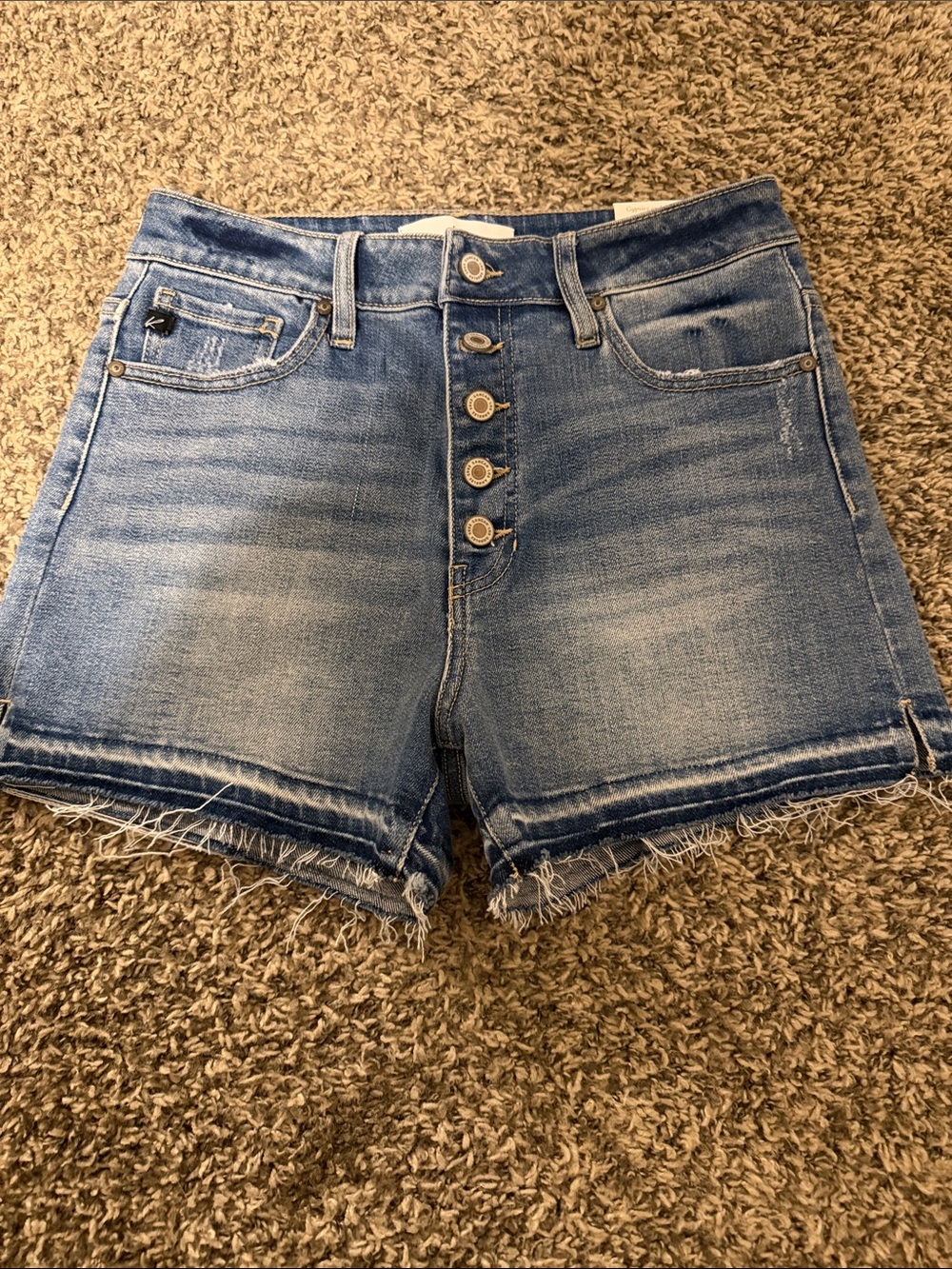 KanCan Light Blue High-Rise Button-Fly Denim Shorts